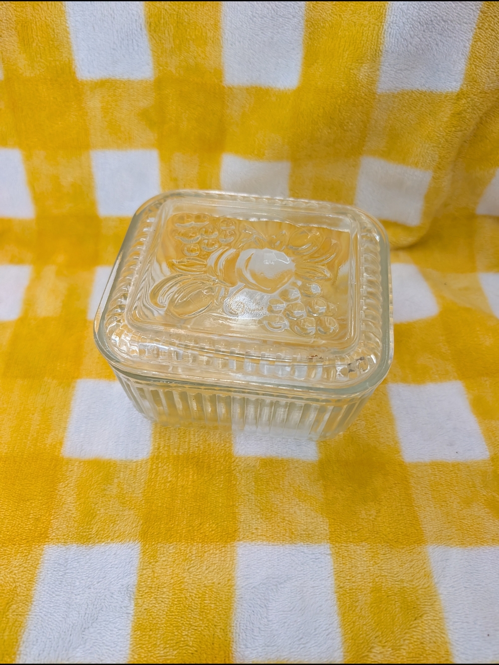 Vintage Federal Glass Refrigerator Dish with Fruit Motif